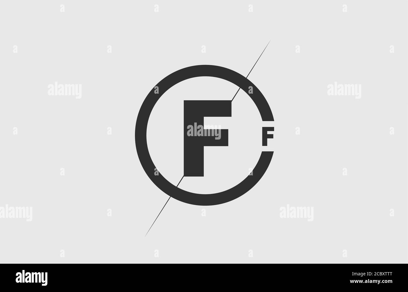 black white alphabet F letter logo icon. Simple line and circle design ...