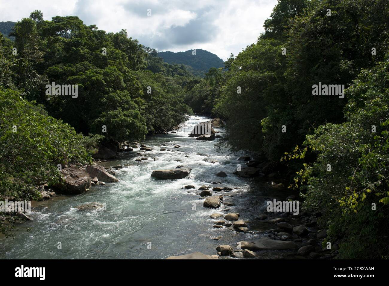 A river forms the boundary of Panama's indigenous Ngäbe-Bugle comarca (reservation). Stock Photo