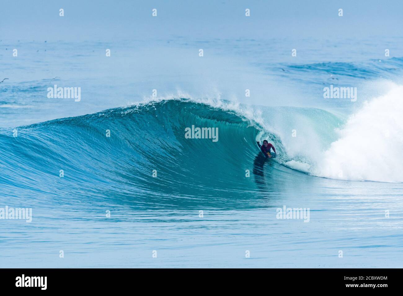 Bodyboarder surfing ocean wave on a sunny day Stock Photo - Alamy