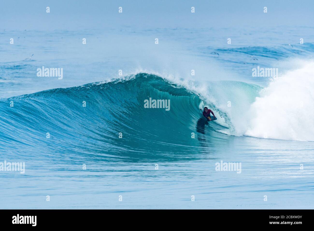 Bodyboarder surfing ocean wave on a sunny day Stock Photo - Alamy