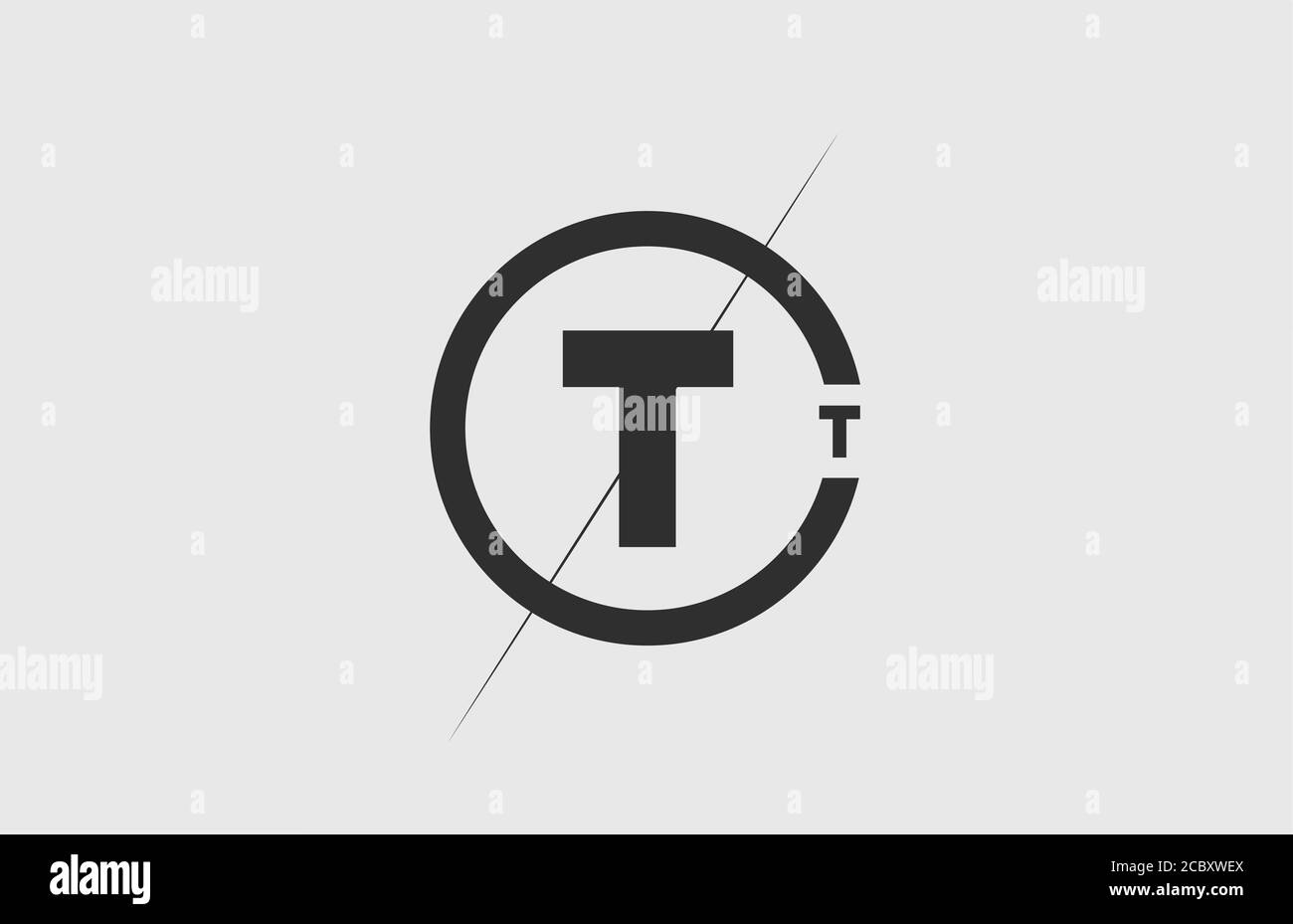 black white alphabet T letter logo icon. Simple line and circle design ...