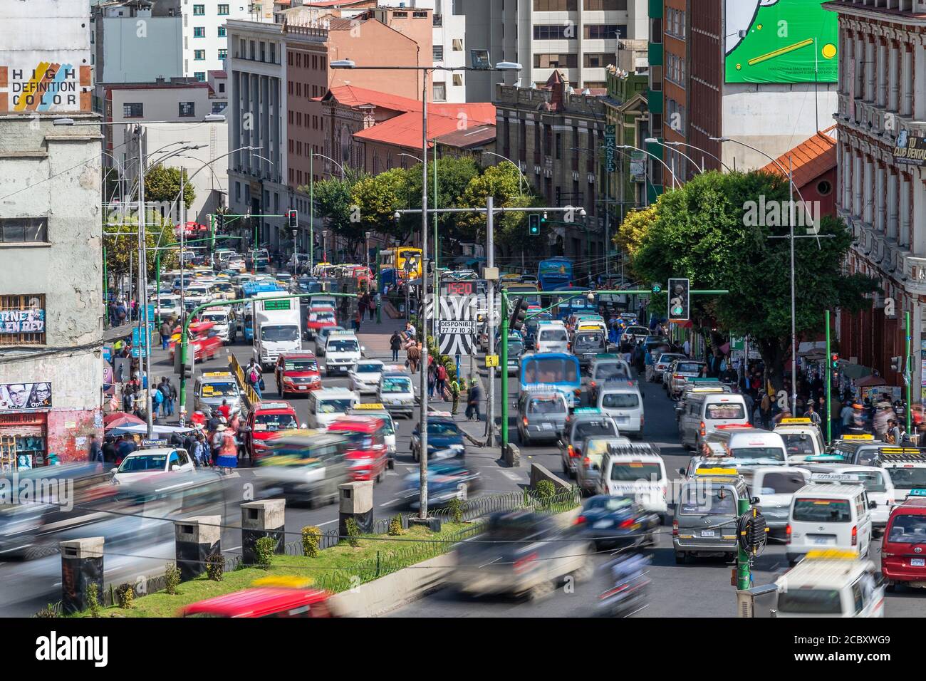 Rush hour traffic in Central La Paz, Bolivia, South America. Stock Photo