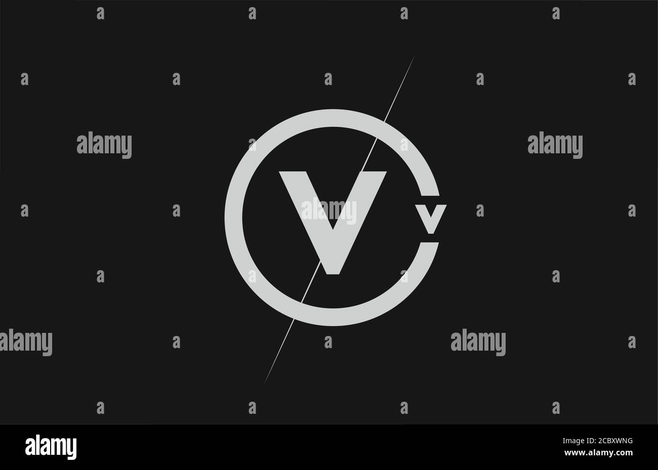 alphabet V letter logo icon. Black white simple line and circle design ...