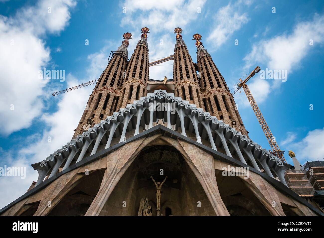 Barcelona, Spain - August 21, 2017: Architectural landmark Sagrada Familia Cathedral, a large Roman Catholic church designed by Antoni Gaudi in Barcel Stock Photo
