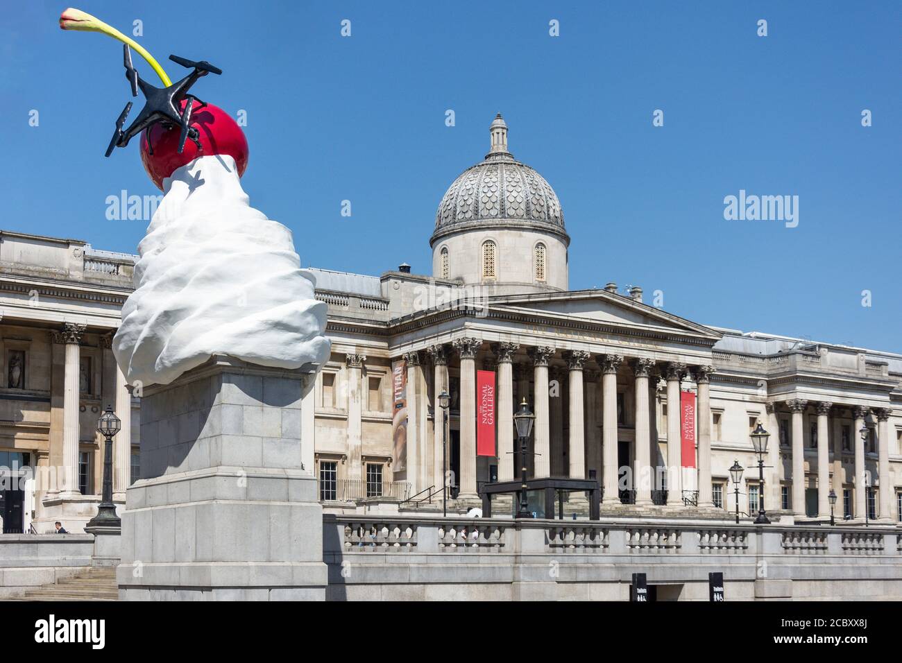 The National Gallery and The Fourth Plynth, Trafalgar Square, City of Westminster, Greater London, England, United Kingdom Stock Photo