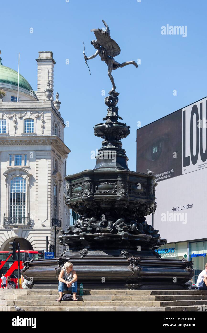 Shaftesbury Memorial Fountain and Statue of Anteros, Piccadilly Circus, City of Westminster, Greater London, England, United Kingdom Stock Photo