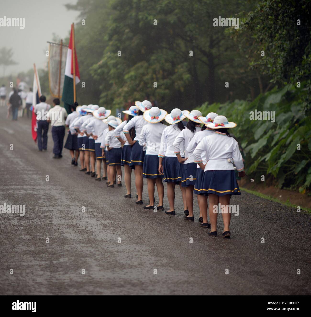 Indigenous children from a marching band parade in Panama's Ngäbe-Bugle comarca. Stock Photo