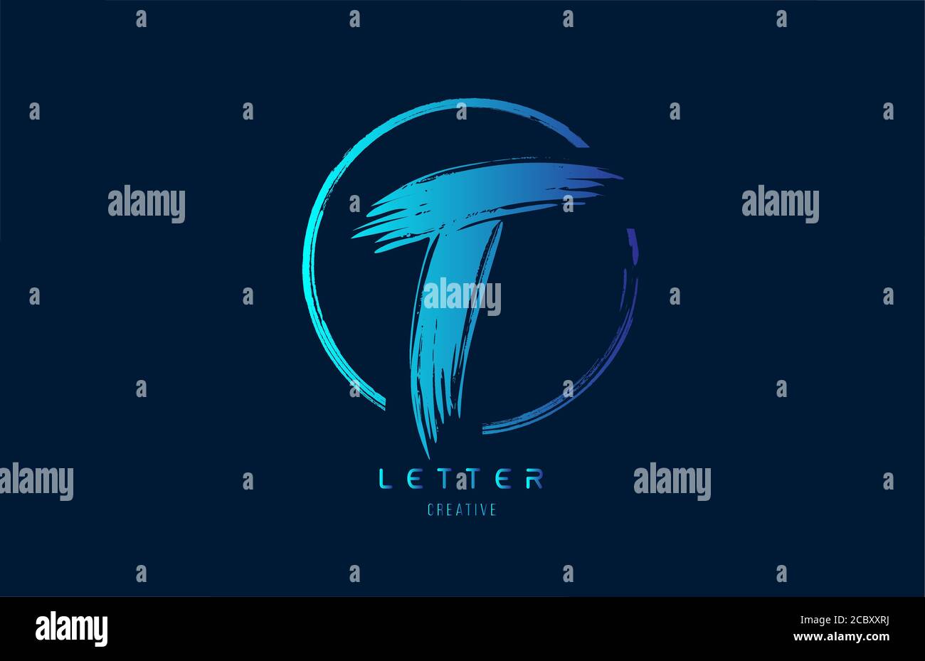 blue hand grunge brush letter T logo icon with circle. Alphabet design ...