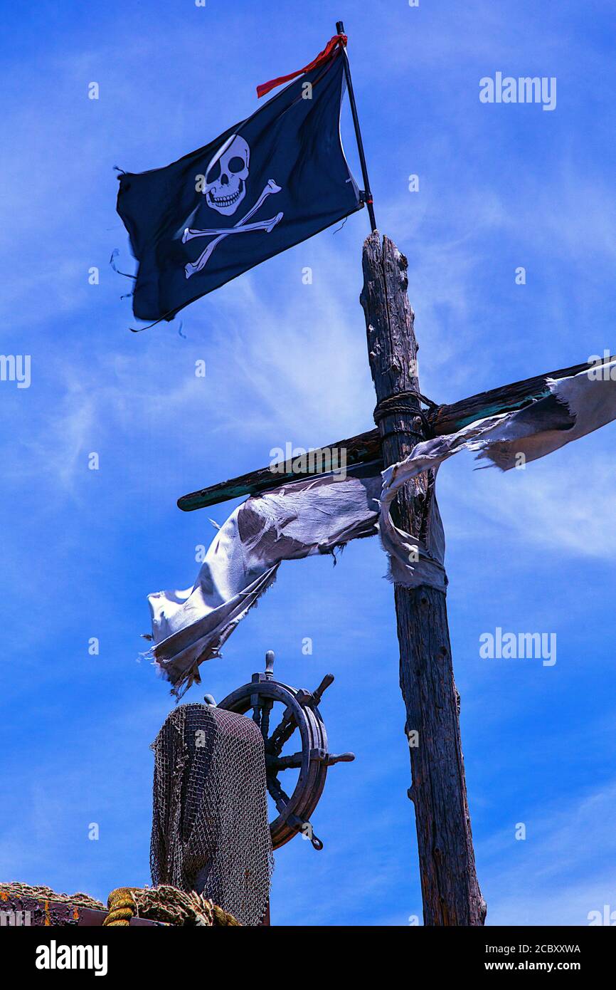 Pirate Flag On Ships Mast Stock Photo