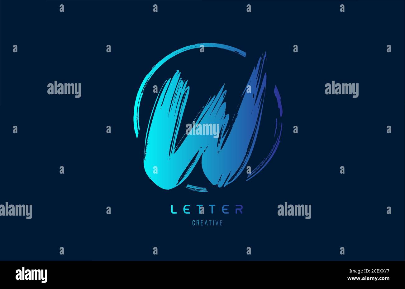 blue hand grunge brush letter W logo icon with circle. Alphabet design ...