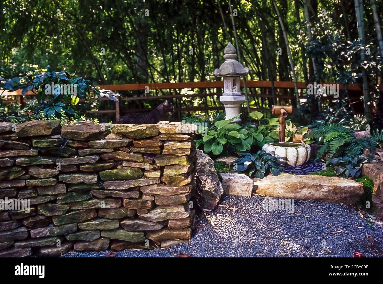 Stone Wall-Asian Influence water feature Stock Photo