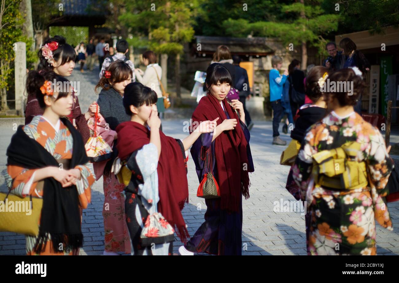 Japanese girls dressed in traditional kimono at Ginkaku-Ji temple (Silver  House, at the end of the Philosopher's path), Sakyō-ku district, Kyoto 2012  Stock Photo - Alamy