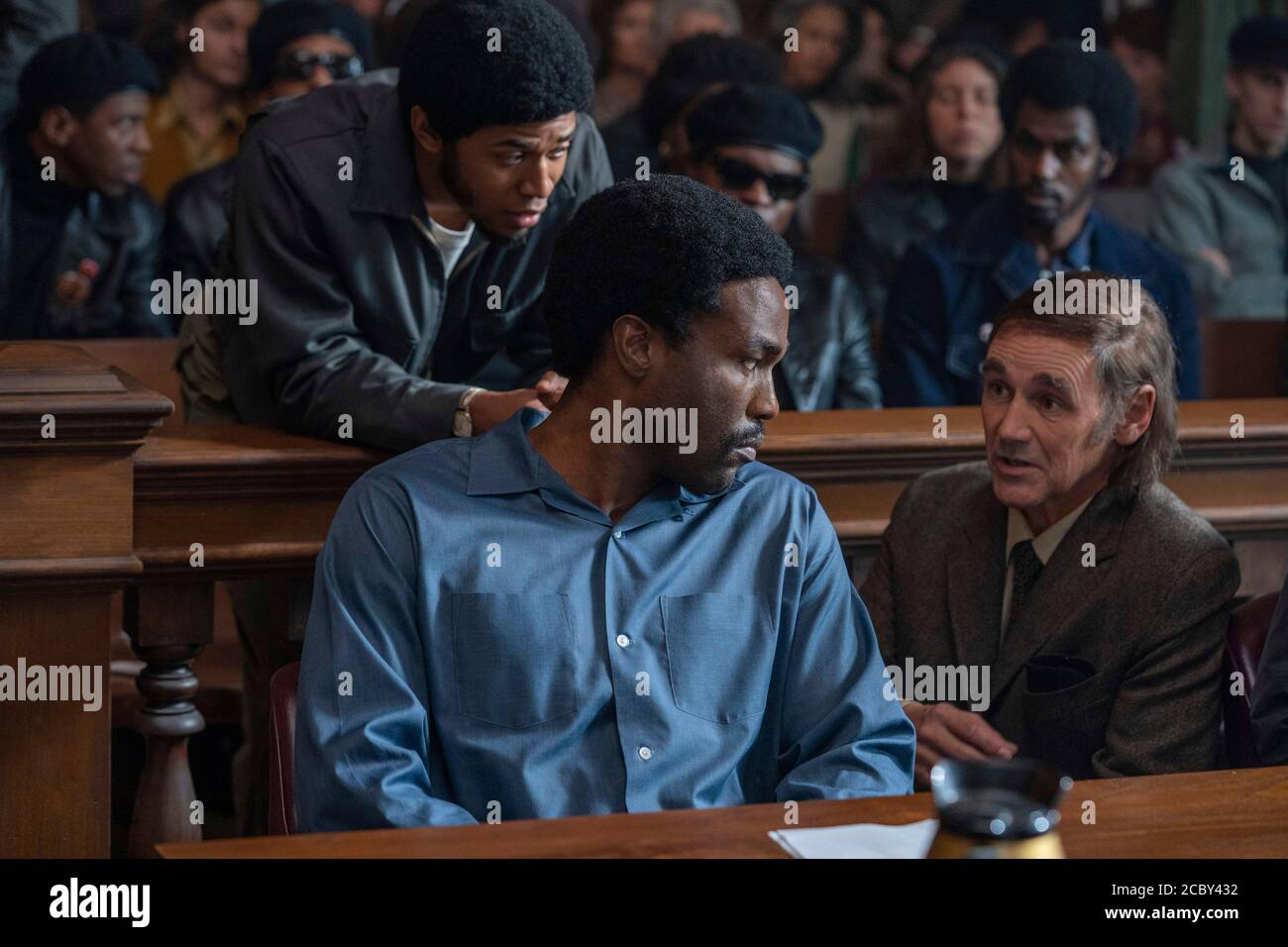 RELEASE DATE: October 16, 2020 TITLE: The Trial of the Chicago 7 STUDIO: Netflix DIRECTORS: Aaron Sorkin PLOT: The story of 7 people on trial stemming from various charges surrounding the uprising at the 1968 Democratic National Convention in Chicago. STARRING: (L -R) KELVIN HARRISON JR. as Fred Hampton, YAHYA ABDUL-MATEEN II as Bobby Seale, MARK RYLANCE as William Kuntsler. (Credit Image: © Niko Tavernise/Netflix/Entertainment Pictures via ZUMA Wire) Stock Photo