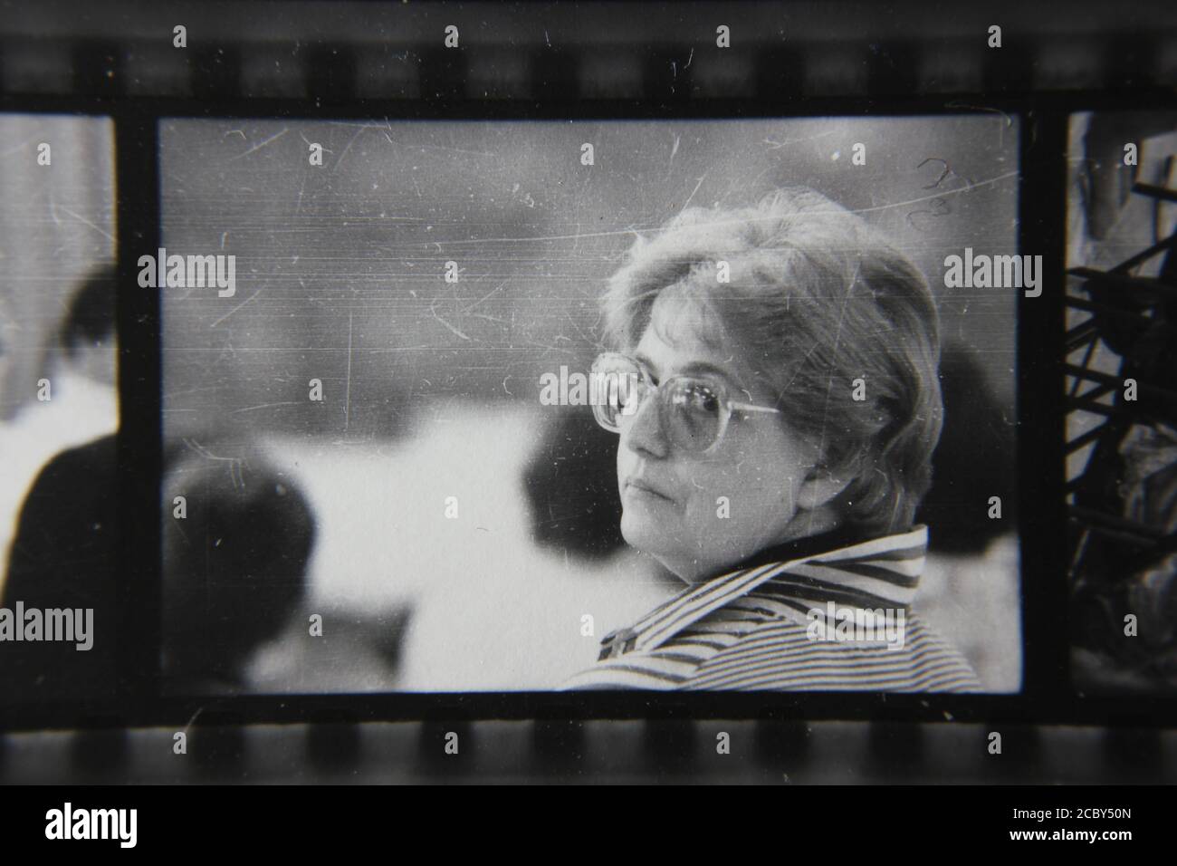 Fine 1970s vintage black and white photography of an Eastern European woman glaring at the camera. Stock Photo