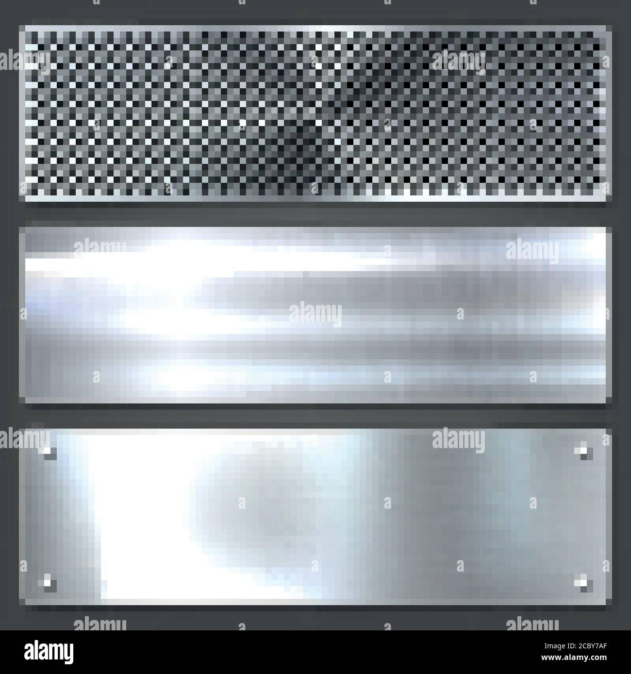 Realistic brushed metal textures set. Polished stainless steel