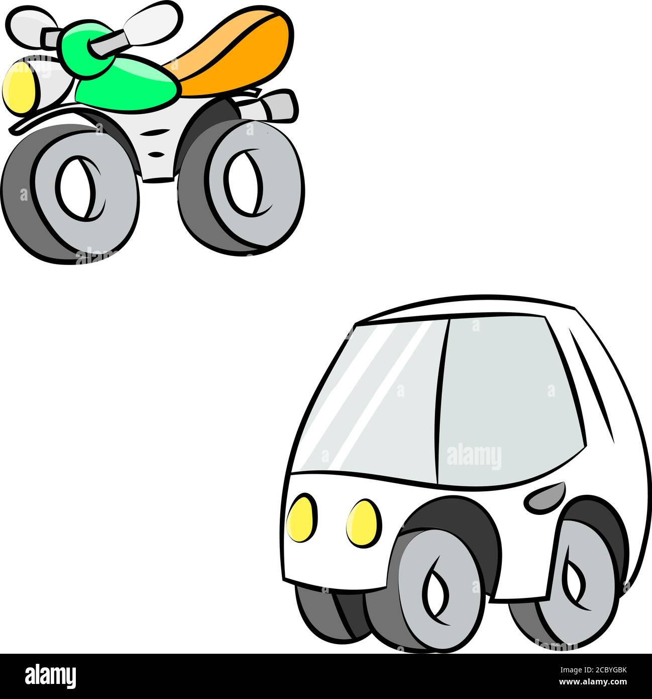 Cartoon car and motorcycle vector illustration Stock Vector
