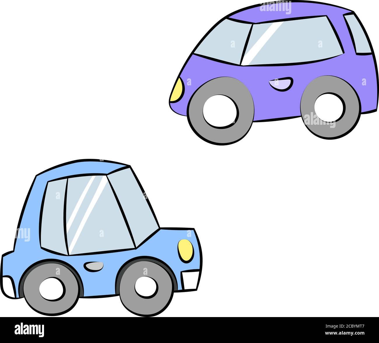 Cartoon stylish purple and blue cars vector illustration Stock Vector