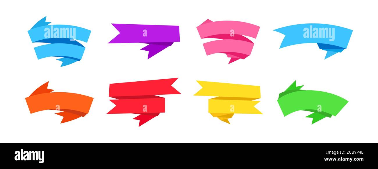 Ribbons banner for text flat design set. Tapes empty, label blank ...