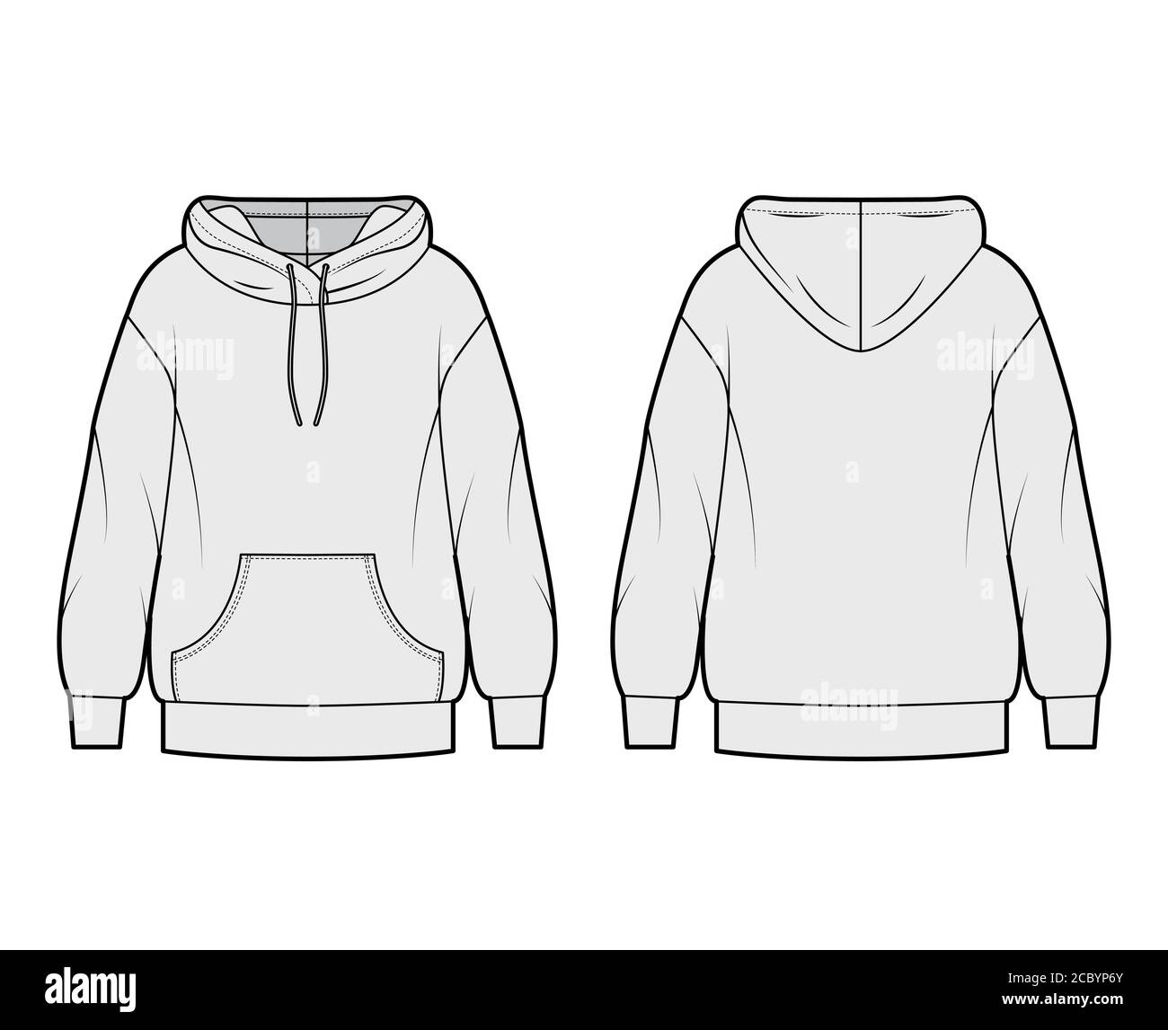 Oversized cotton-fleece hoodie technical fashion illustration with ...