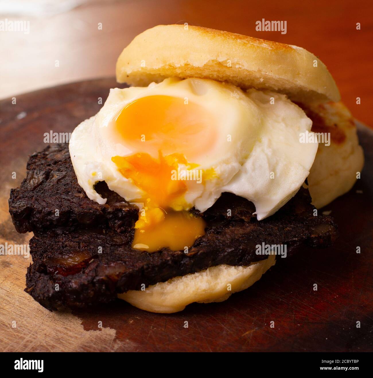 Fried British Breakfast with Black Pudding Stock Photo