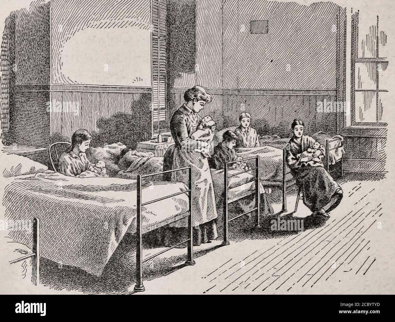 Husbandless mothers and fatherless children in the Charity Hospital, Blackwell's Island, New York City, circa 1892 Stock Photo
