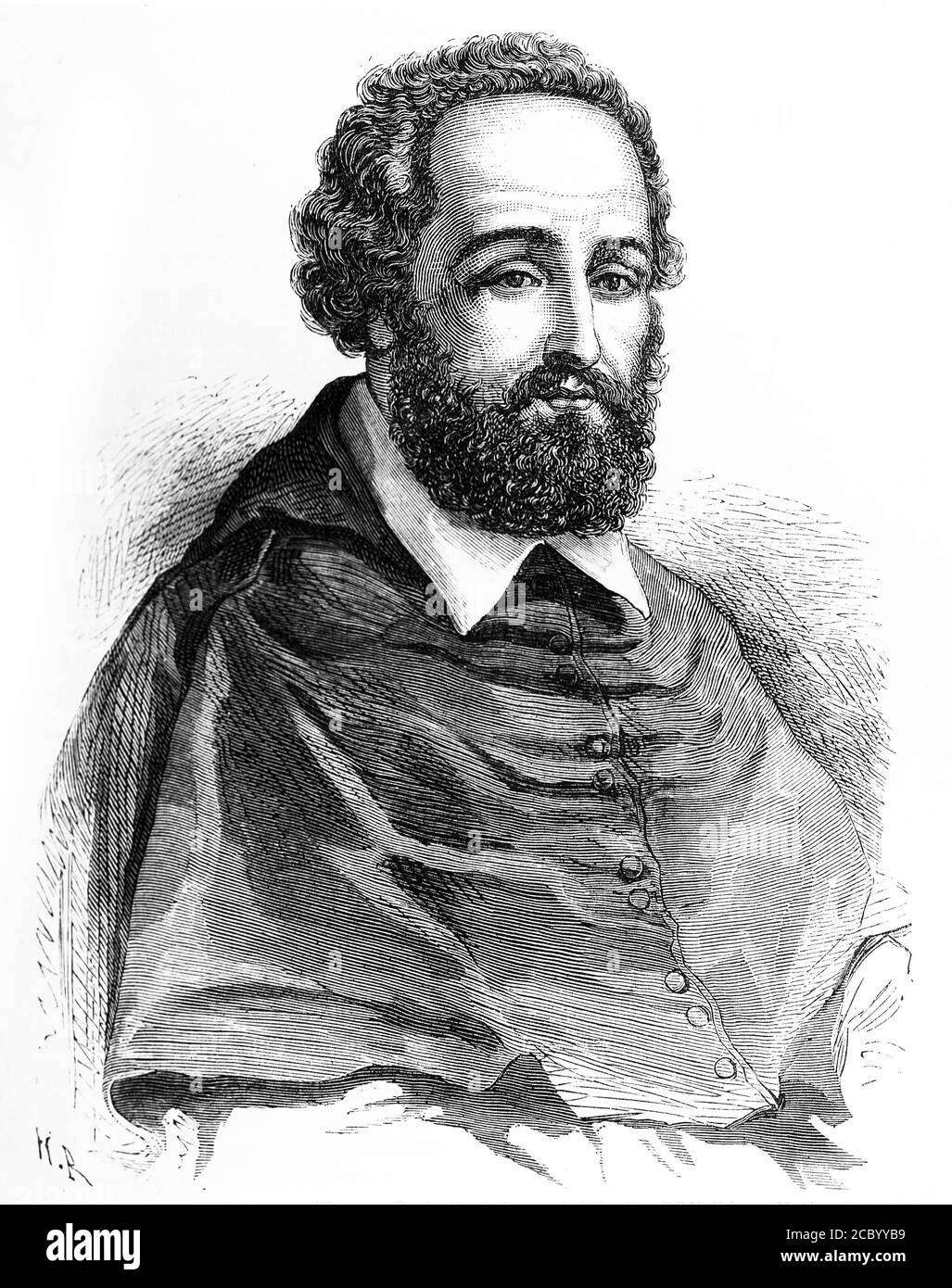 Engraving of Antoine Perrenot de Granvelle (1517 – 1586), Comte de La Baume Saint Amour, a Bisontin (Free Imperial City of Besançon) statesman, made a cardinal, who followed his father as a leading minister of the Spanish Habsburgs, and was one of the most influential European politicians during the Reformation Stock Photo