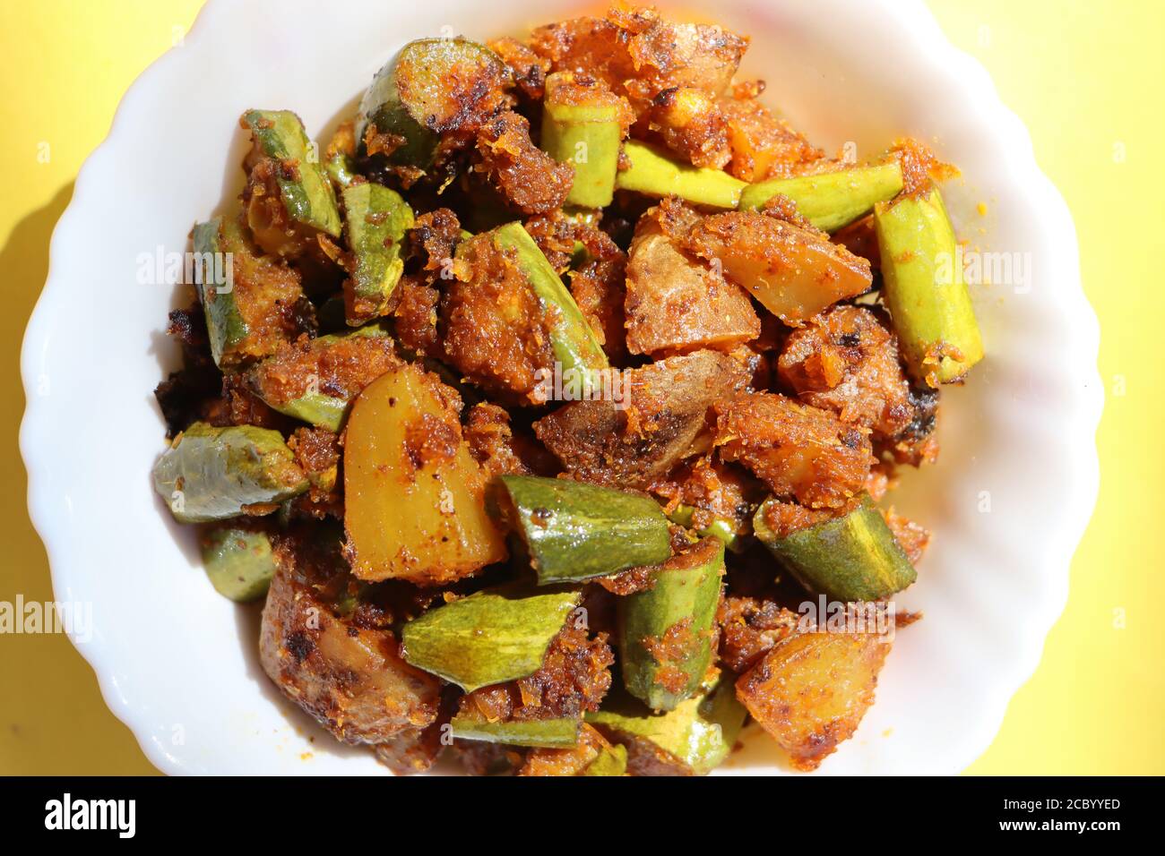 Aloo Parwal dry subji, pointed gourd curry, Indian traditional food Stock Photo