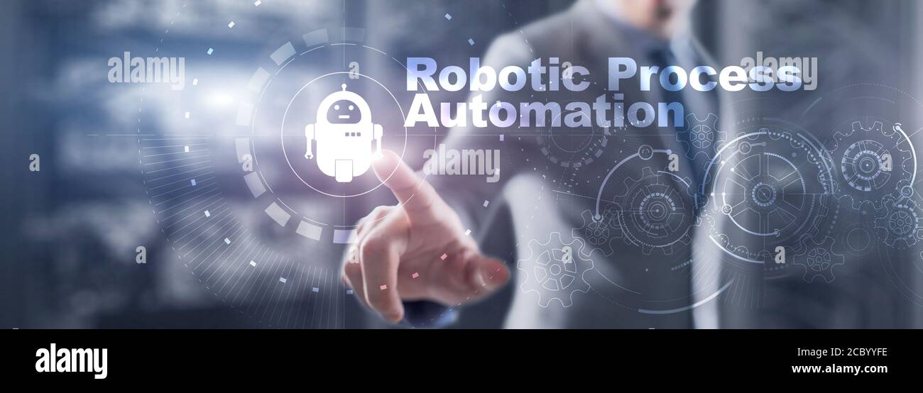 RPA Robotic Process Automation. Technology concept on virtual screen. Ai algorithm analyze Business. Stock Photo