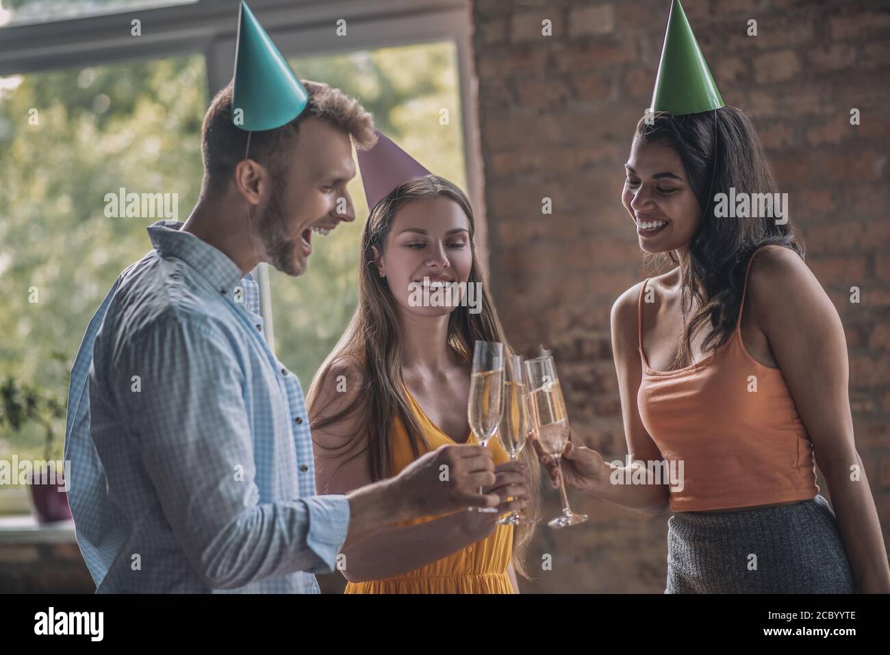 Young adults drinking alcohol at the birthday party Stock Photo