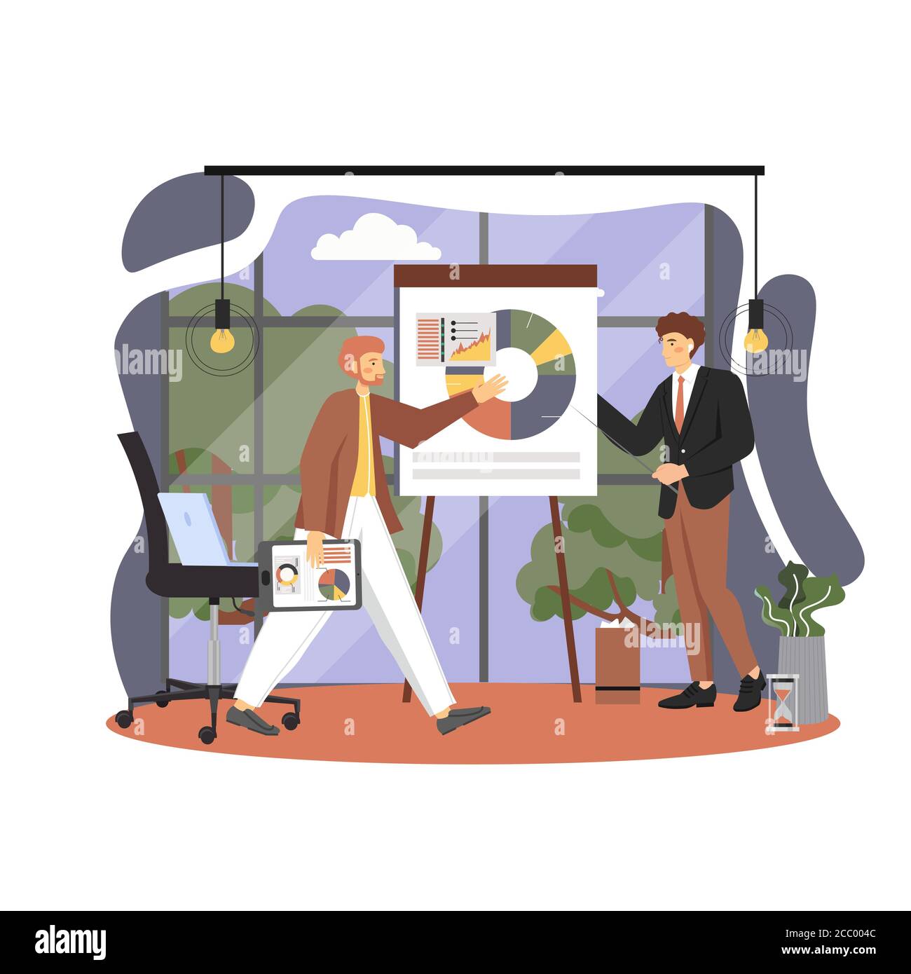 Office people lifestyle, business man giving presentation, vector flat illustration Stock Vector