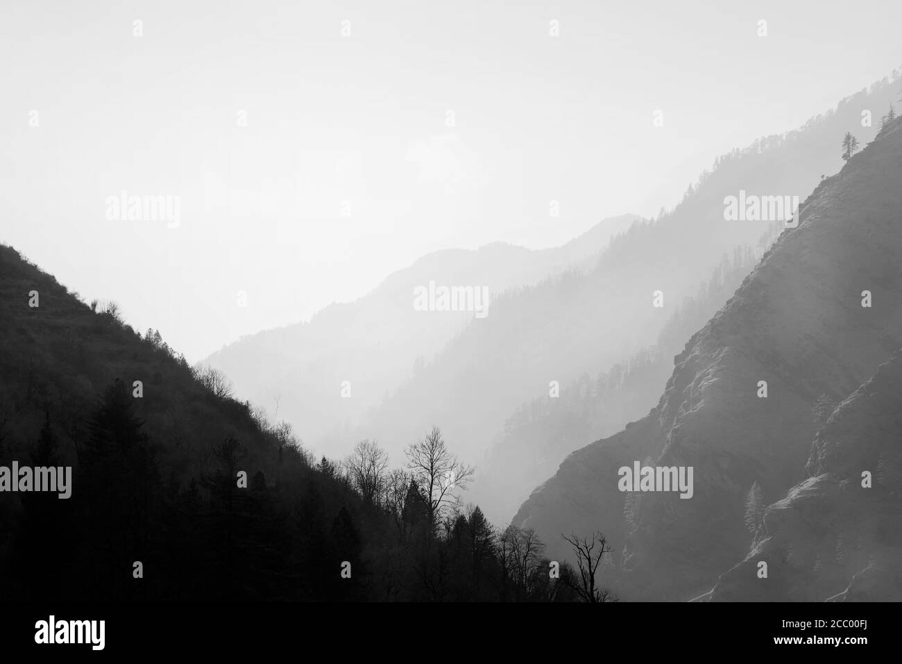 Black and white landscape photograph of mountain layers Stock Photo - Alamy