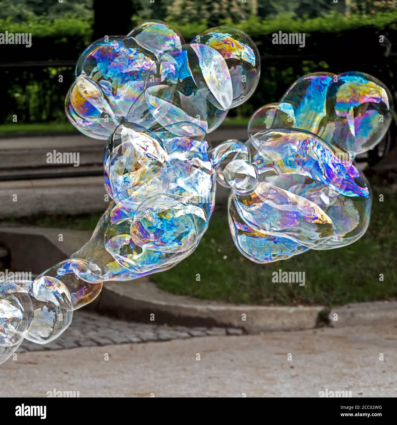 colorful iridescent large soap bubbles Stock Photo