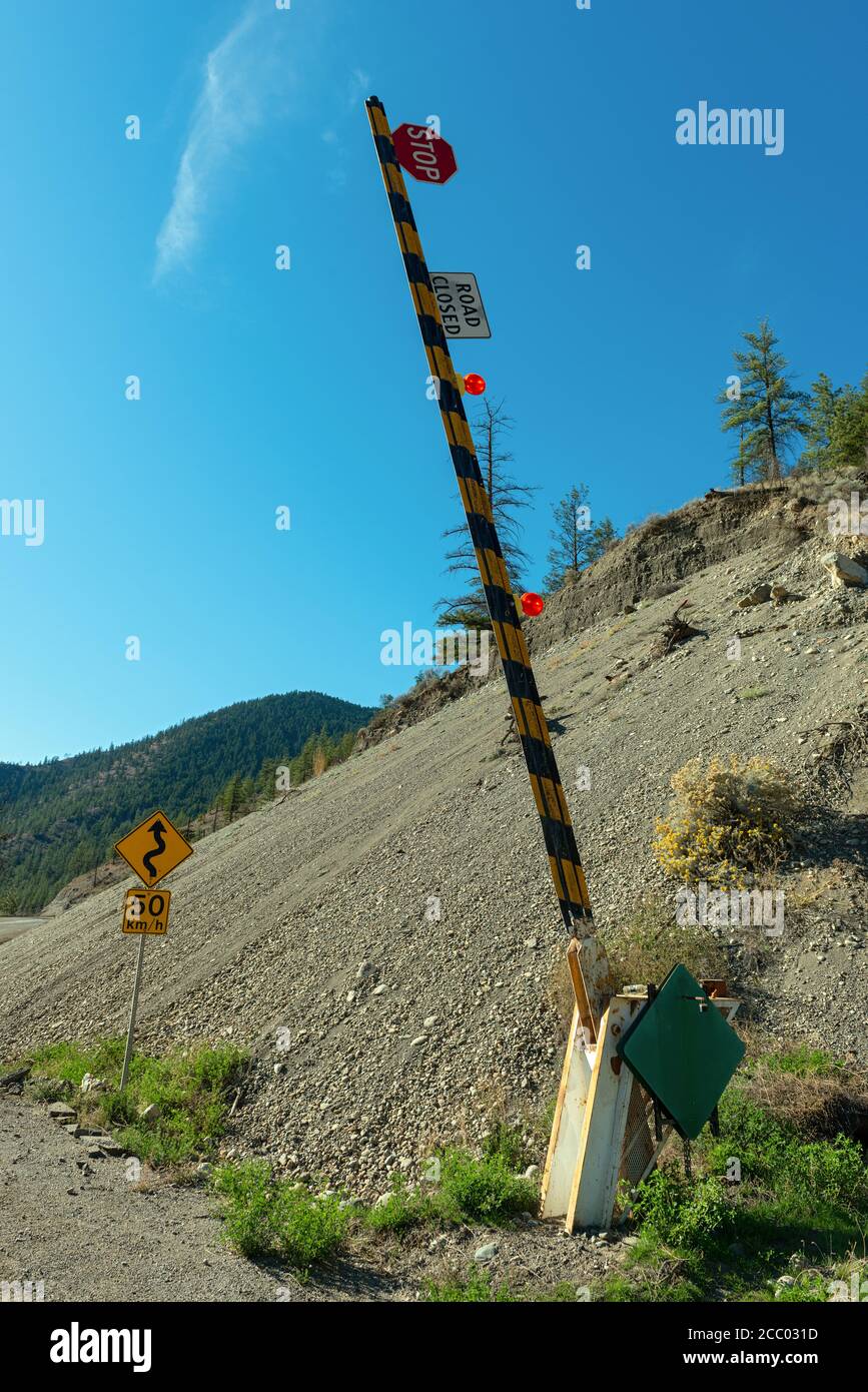 A road closure gate on Highway 99 near Fountain Valley, British Columbia, Canada Stock Photo Alamy