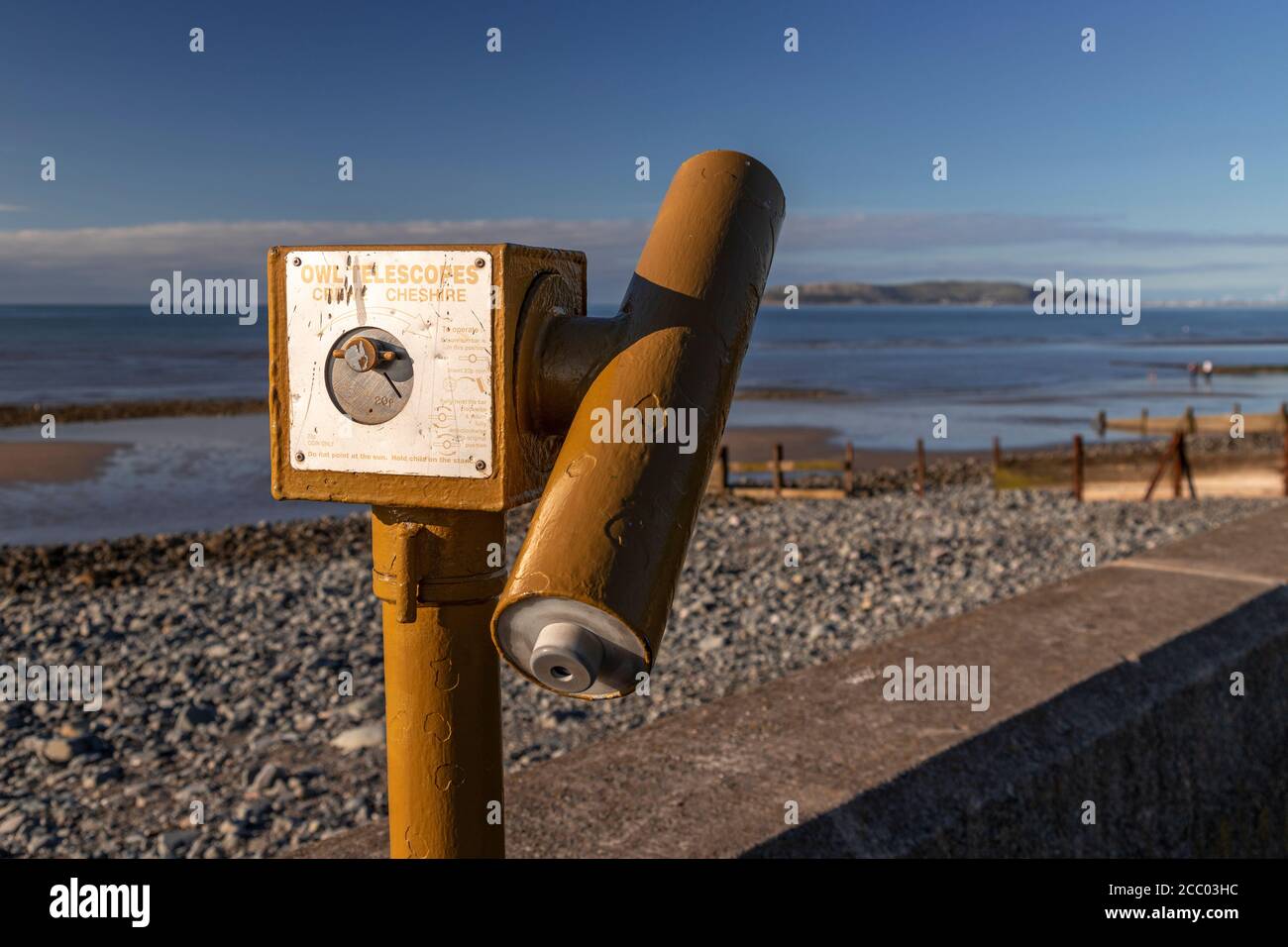 Owl telescope at Llanfairfechan on the North Wales coast Stock Photo
