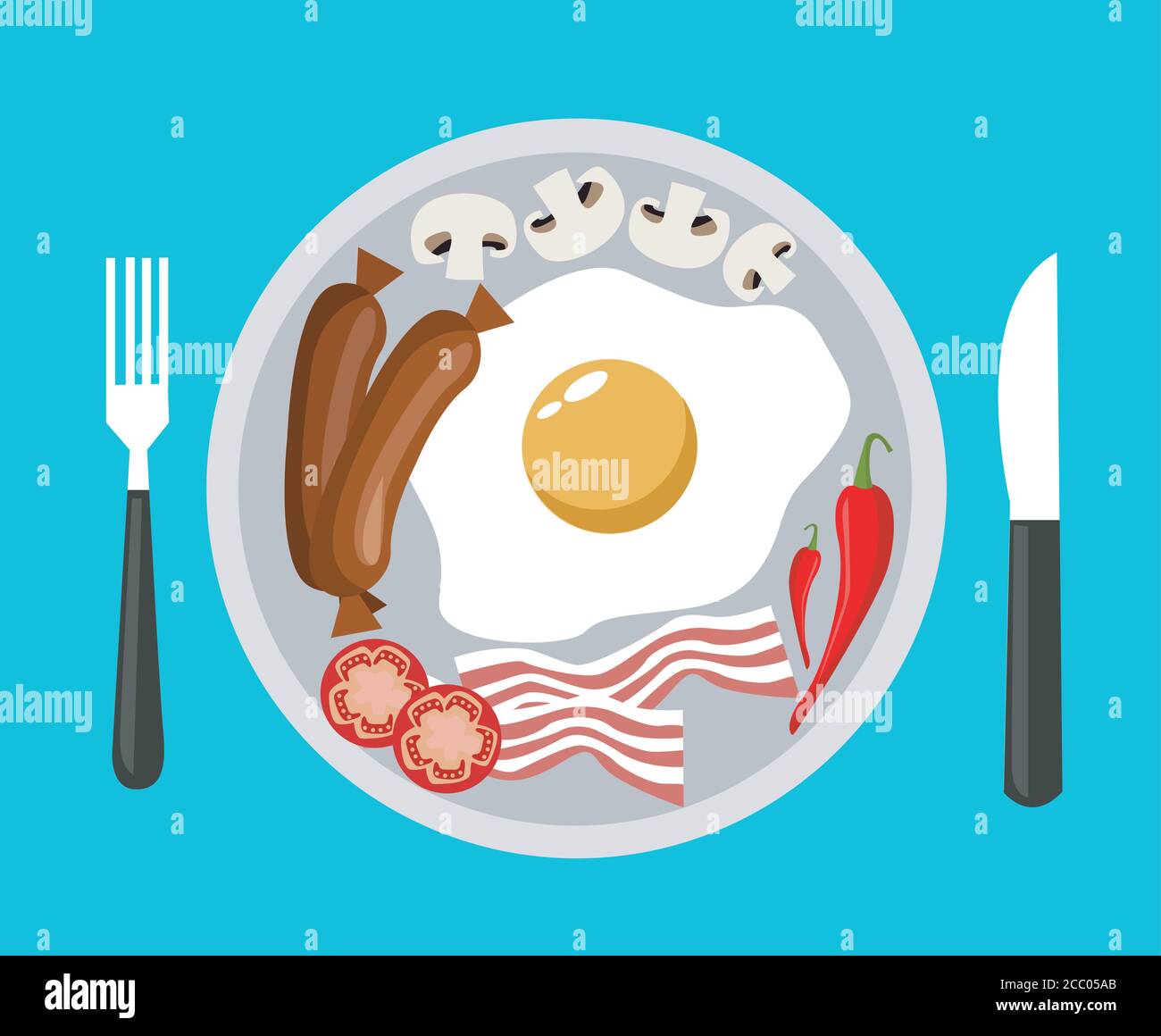 fried egg with bacon vector illustration Stock Vector