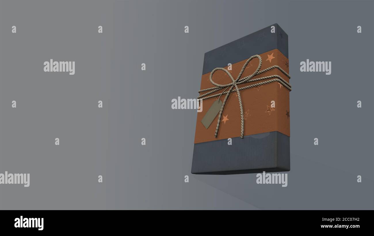 3d rendering Christmas and New Year's Day, gift box with ribbon on blue ...