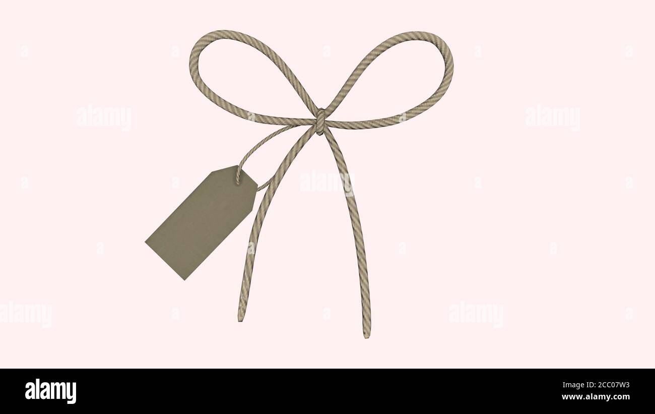 Price Tag Rope Loop 3d render price tag with rope Twine string tied on pink background ...