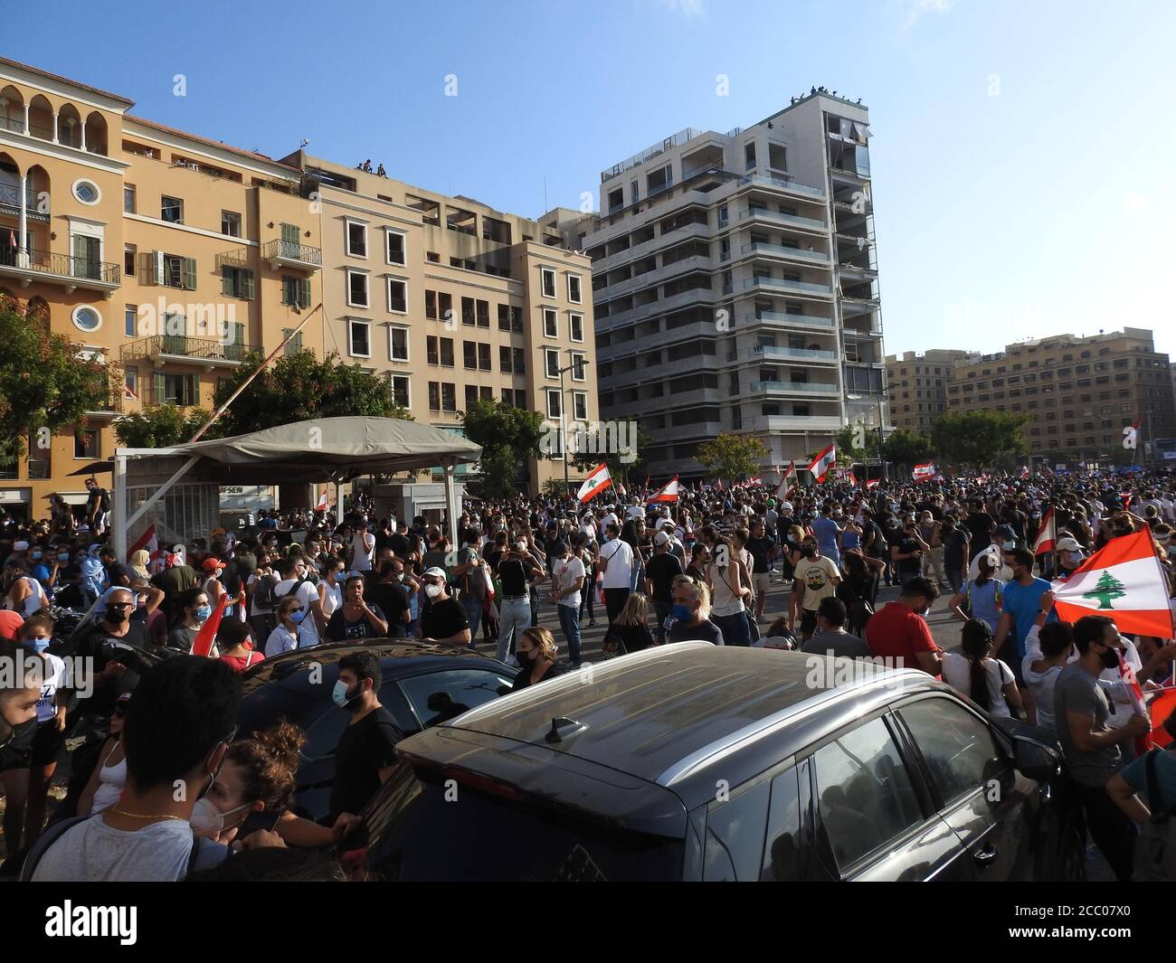 Beirut, Lebanon - August 8, 2020: Martyrs' Square during the Lebanese Revolution after the blast, against the current government, and against corrupti Stock Photo