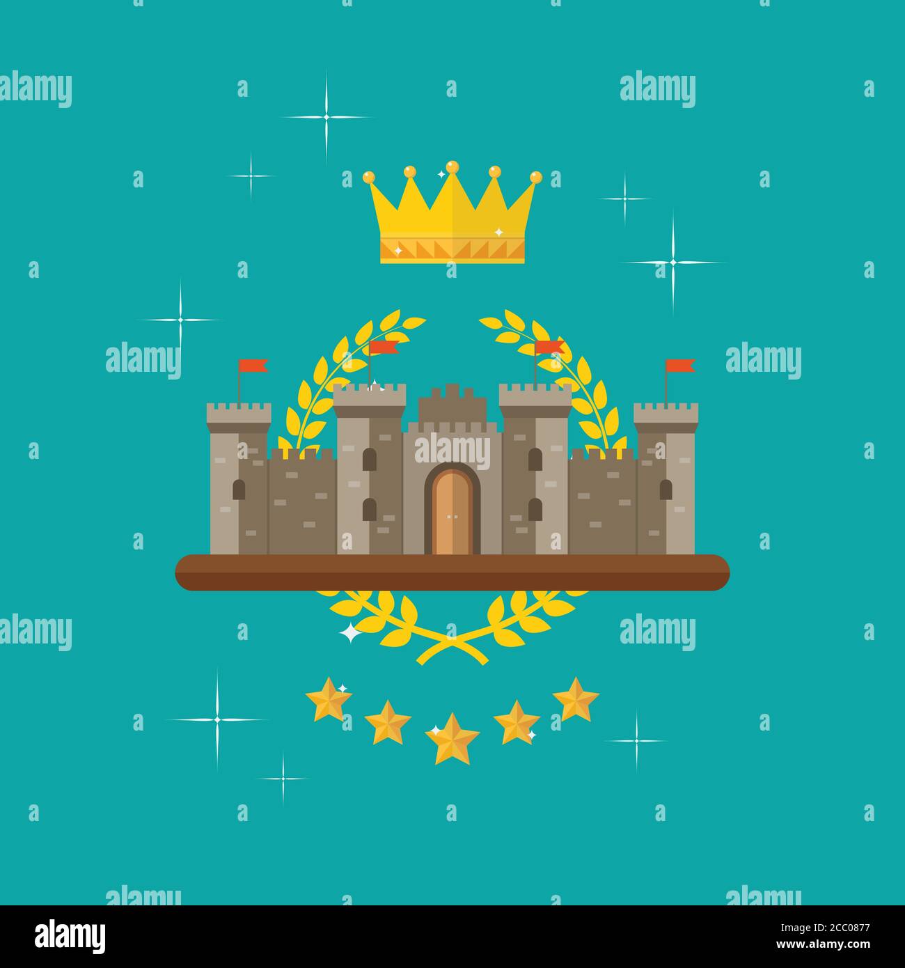Crown and castle with monarch symbols. Symbol of victory and