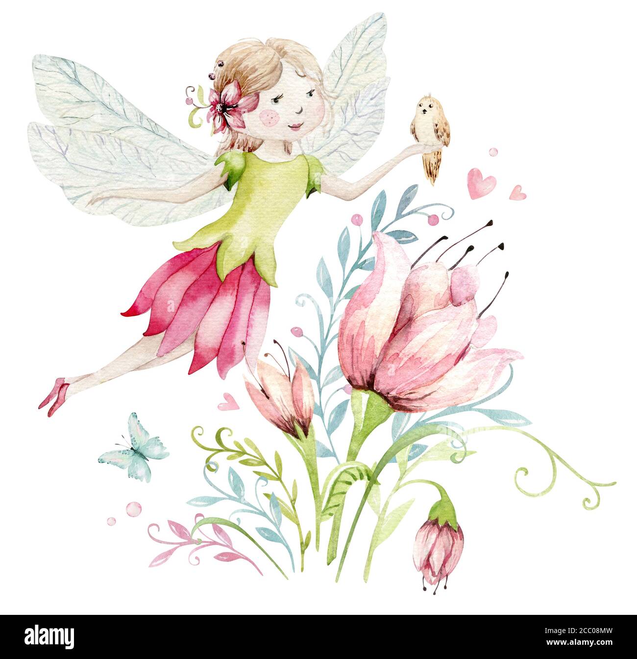 Cute Fairy character watercolor illustration on white background ...
