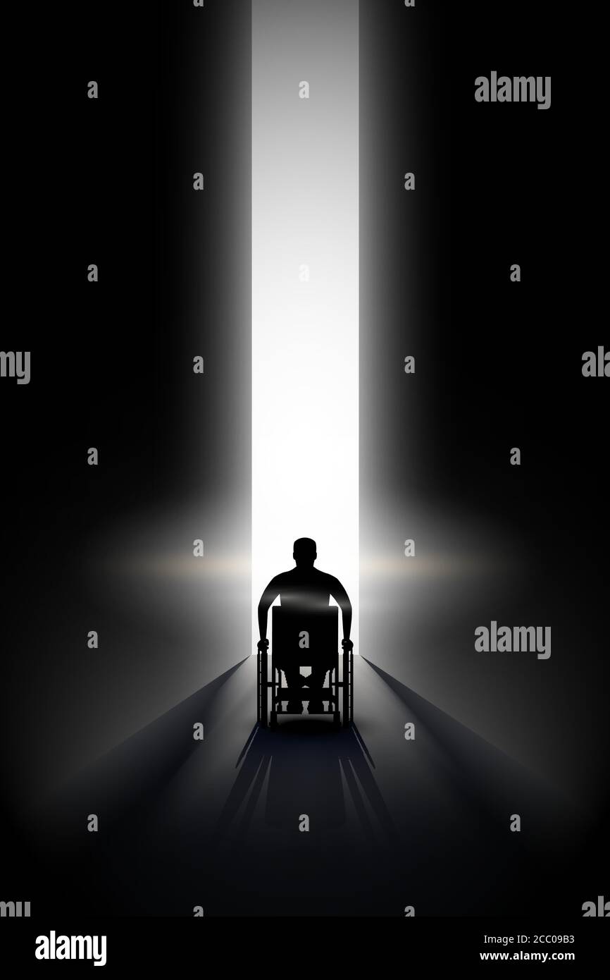 Light at the end of the tunnel and Disabled people Stock Vector