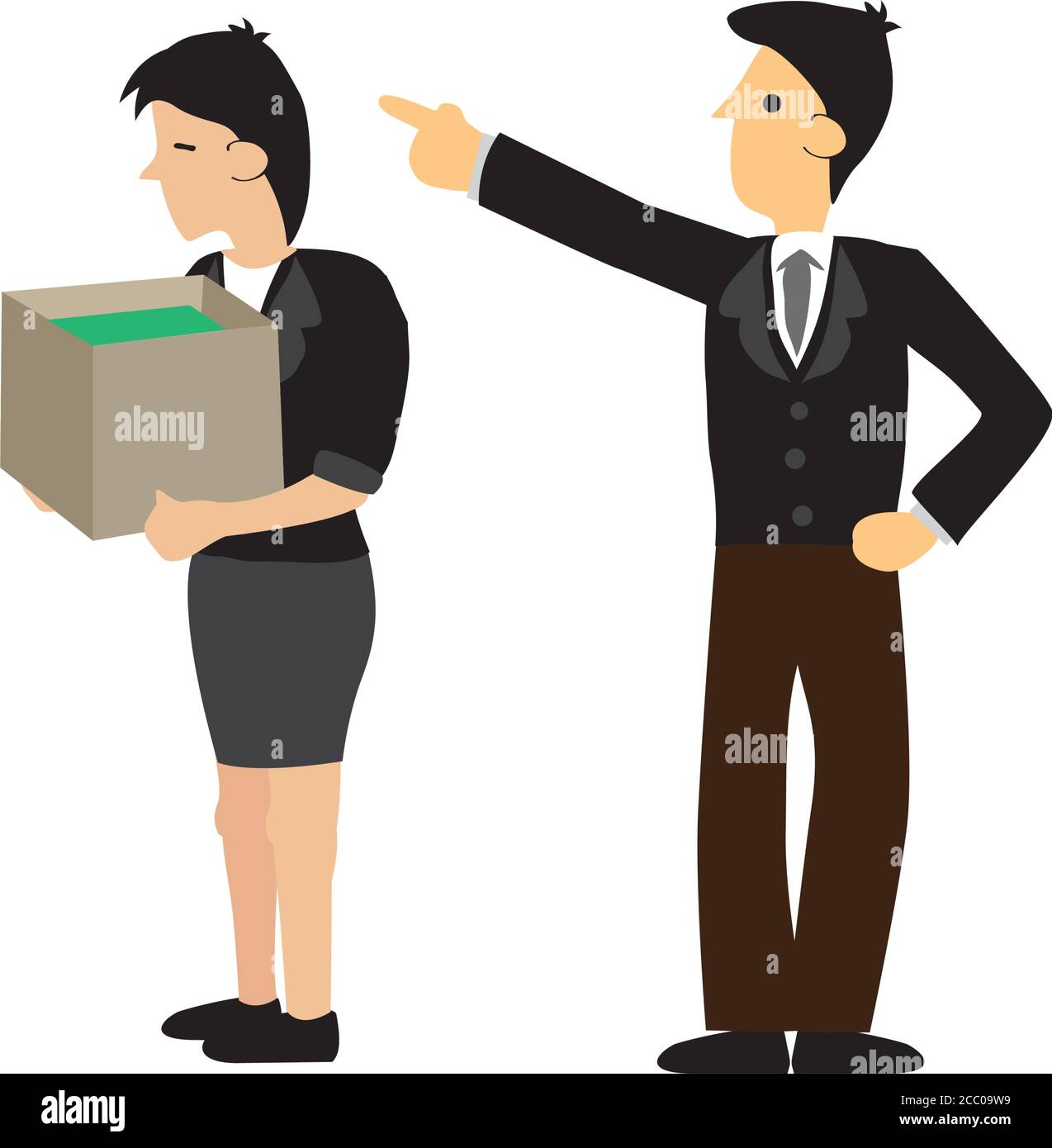 Business professionals order to leave by employer. Concept of retrenchment. Cartoon vector illustration on company restructuring exercise. Stock Vector