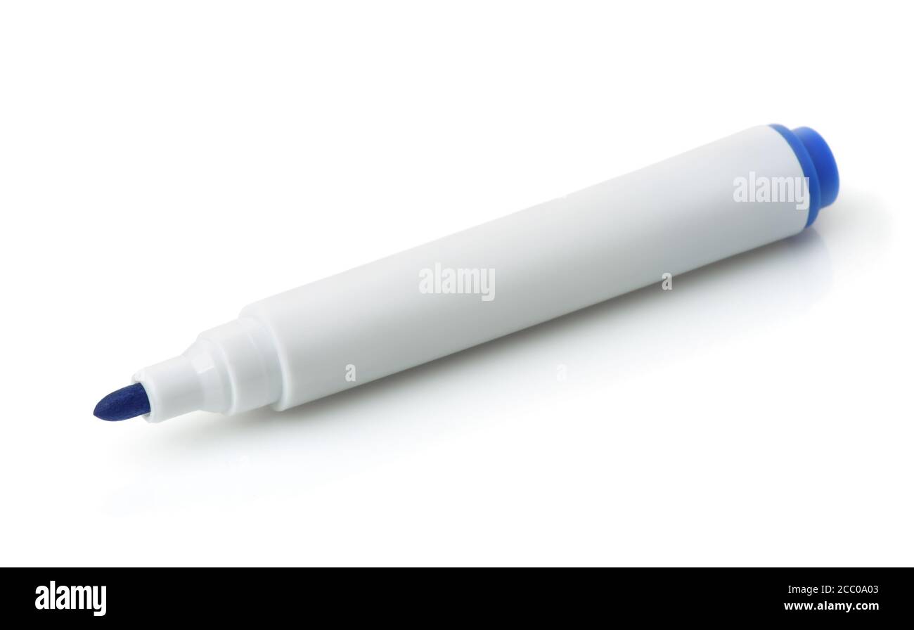 Open blue blank marker pen isolated on white Stock Photo