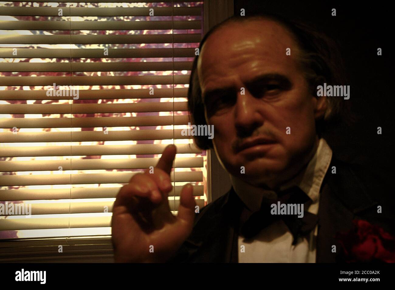 Waxwork of Marlon Brando as Godfather Don Vito Corleone,Madame Tussauds Hollywood.an enemy, says,  “It’s not personal, it’s just business.” Stock Photo