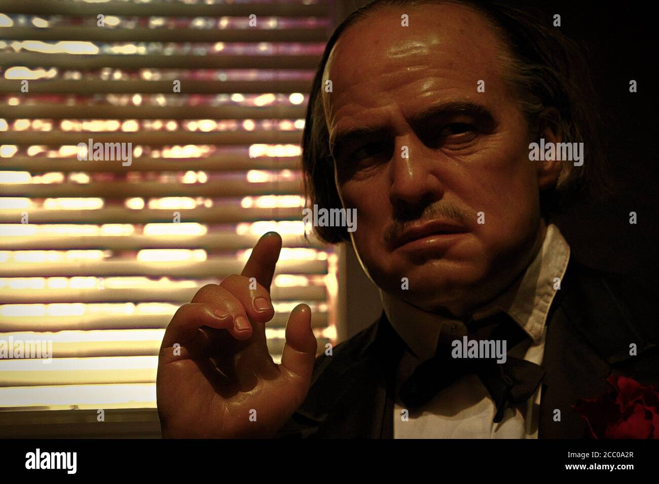 Waxwork of Marlon Brando as Godfather Don Vito Corleone,Madame Tussauds Hollywood.an enemy, says,  “It’s not personal, it’s just business.” Stock Photo