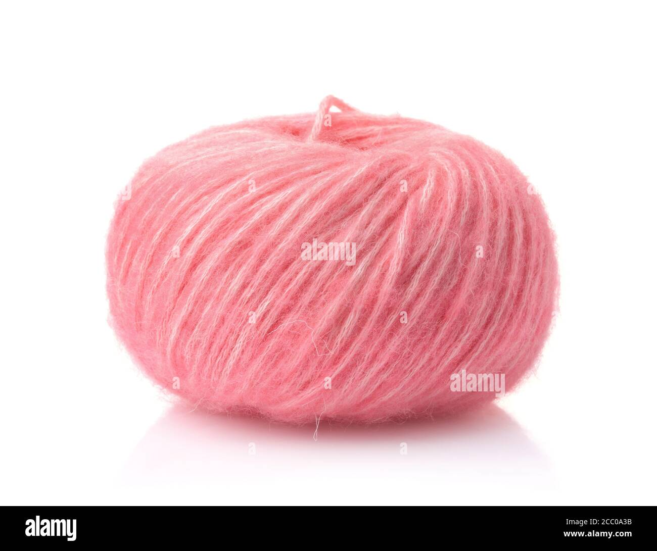 Fluffy pink yarn ball isolated on white Stock Photo