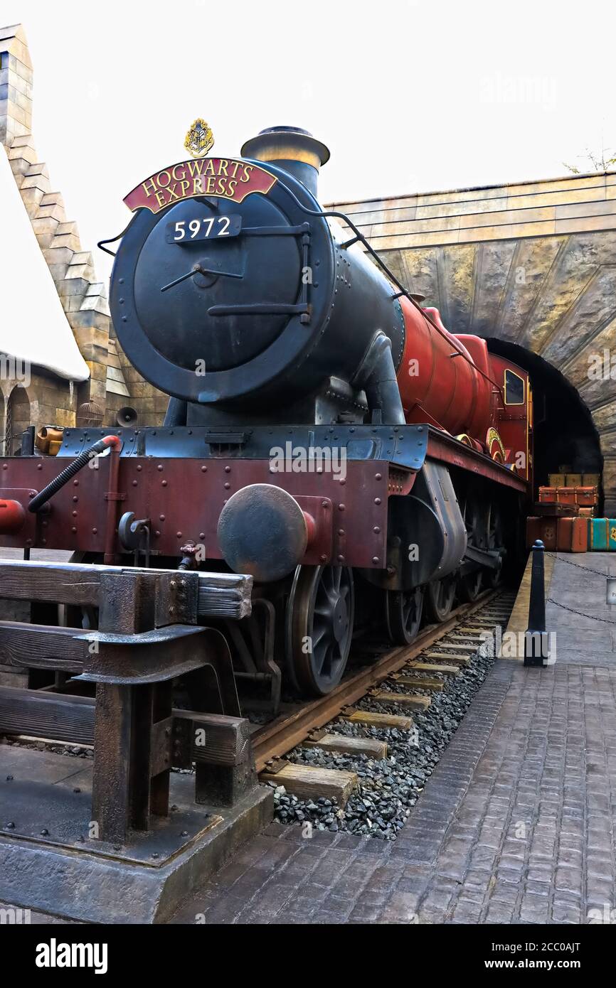 The hogwarts express train at the Wizarding World of Harry Potter in Universal Studios Japan, a theme park in Osaka, Japan Stock Photo