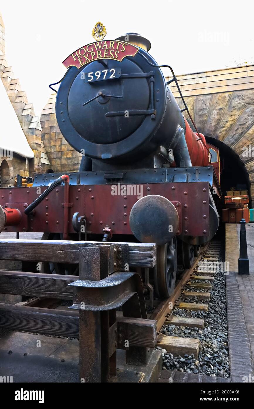 The hogwarts express train at the Wizarding World of Harry Potter in Universal Studios Japan, a theme park in Osaka, Japan Stock Photo