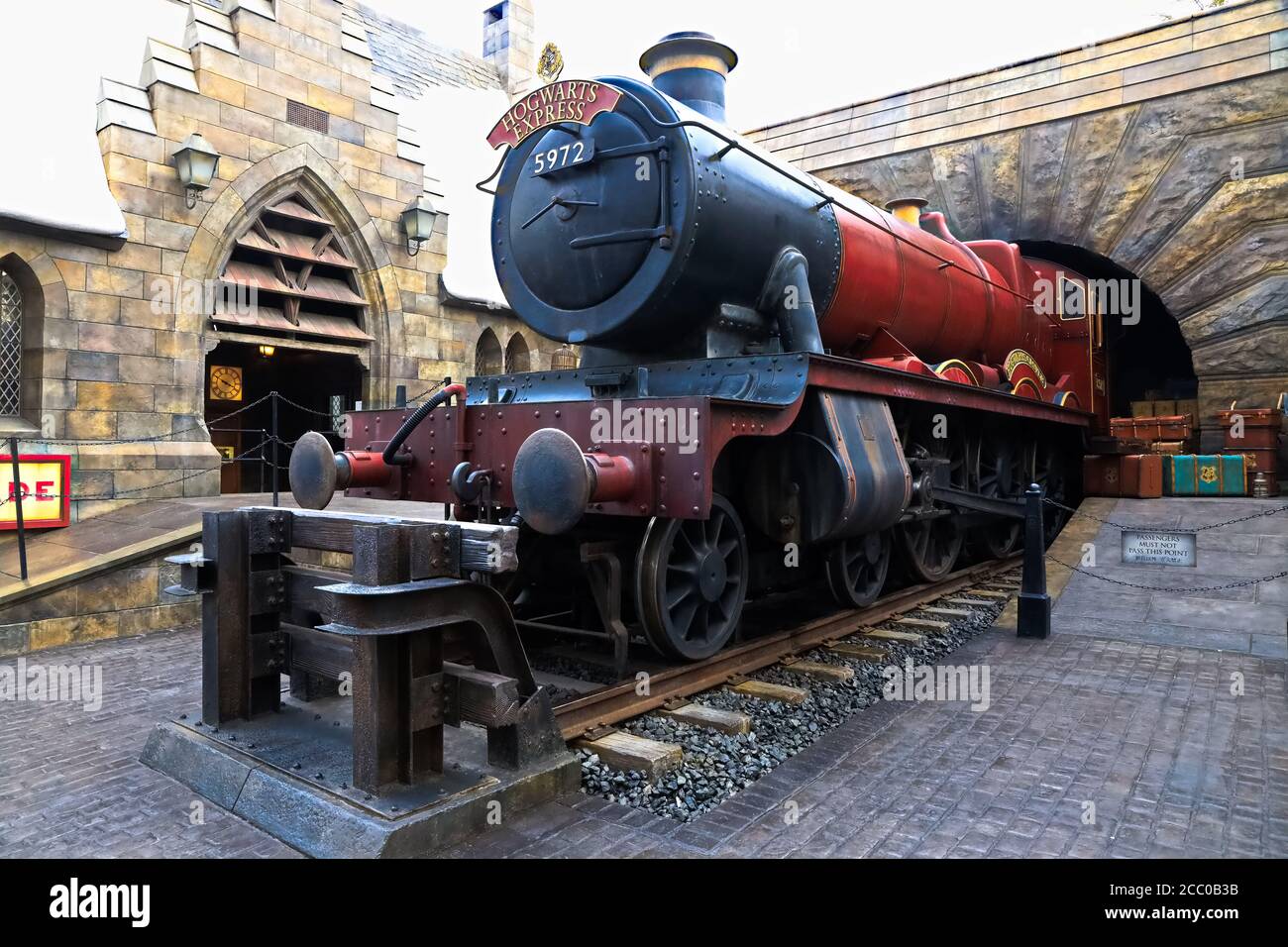 The hogwarts express train at the Wizarding World of Harry Potter in Universal Studios Japan, a theme park in Osaka, Japan Stock Photo