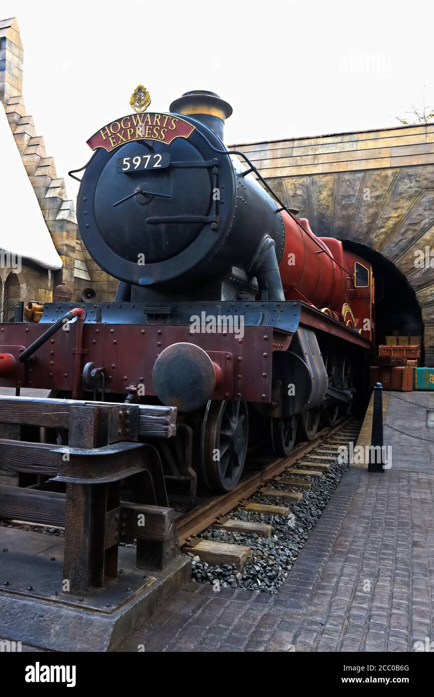 The hogwarts express train at the Wizarding World of Harry Potter in Universal Studios Japan, a theme park in Osaka, Japan Stock Photo